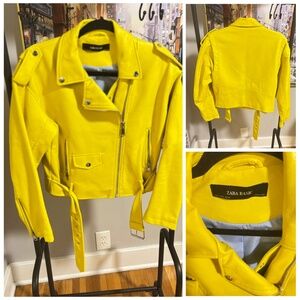 Zara Yellow Leather Moto Jacket